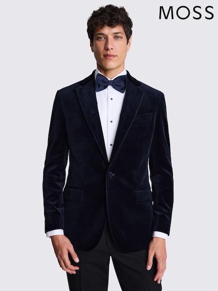MOSS Blue Tailored Fit 100% Cotton Velvet Jacket (F54465) | £199