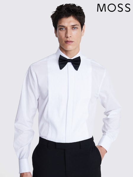 MOSS White Regular Fit 100% Cotton Pleated Dress Shirt (F54468) | £60