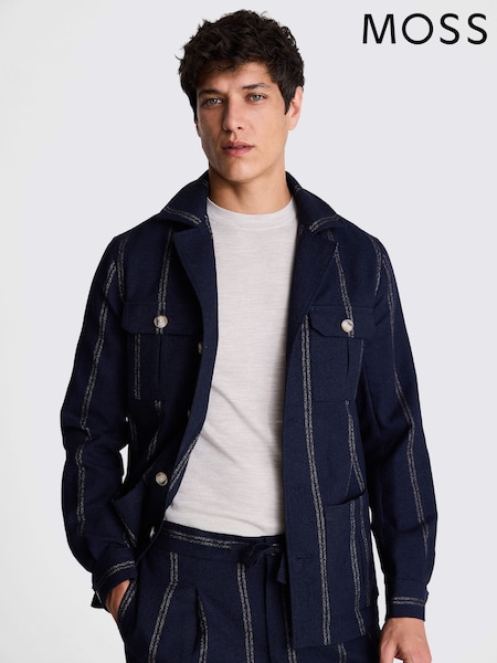 MOSS Blue Stripe Safari Shacket (F54472) | £90