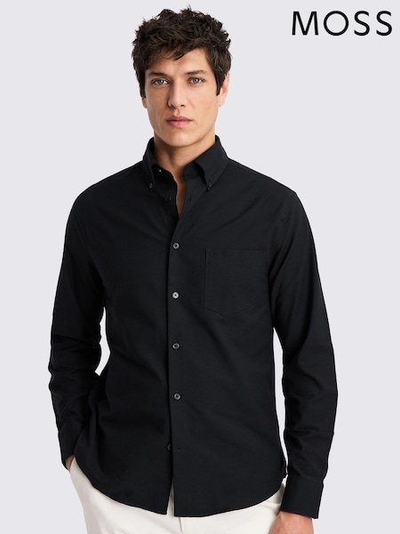 MOSS Black Washed Oxford 100% Cotton Shirt (F54478) | £40