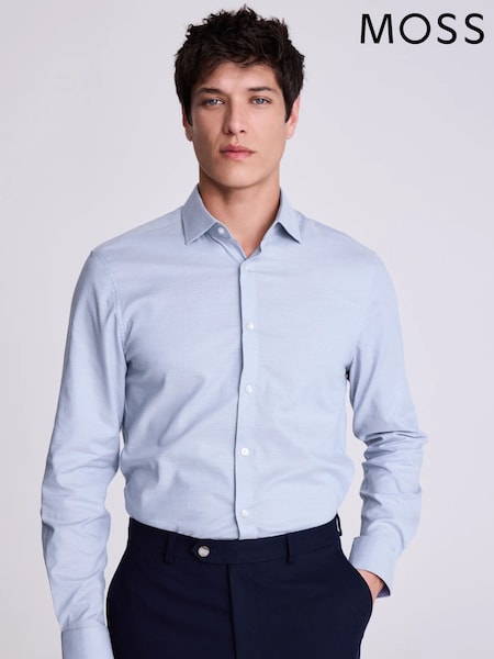 MOSS Light Blue Slim Dobby Stretch Shirt (F54485) | £40