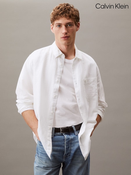 Calvin Klein Off White Regular Fit Stripe Long Sleeve Shirt (F54590) | £90
