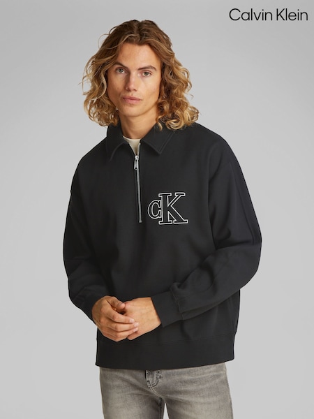 Calvin Klein Black Rib Logo Zip Polo Shirt (F54607) | £130