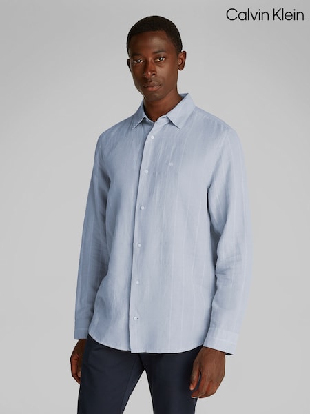 Calvin Klein Blue Regular Fit Stripe Long Sleeve Shirt (F54623) | £90