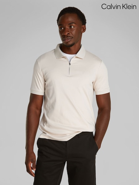Calvin Klein Cream 100% Cotton Painted Polo Shirt (F54632) | £90