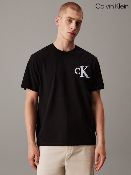 Calvin Klein Black Relaxed 100% Cotton Varsity T-Shirt (F54667) | £45