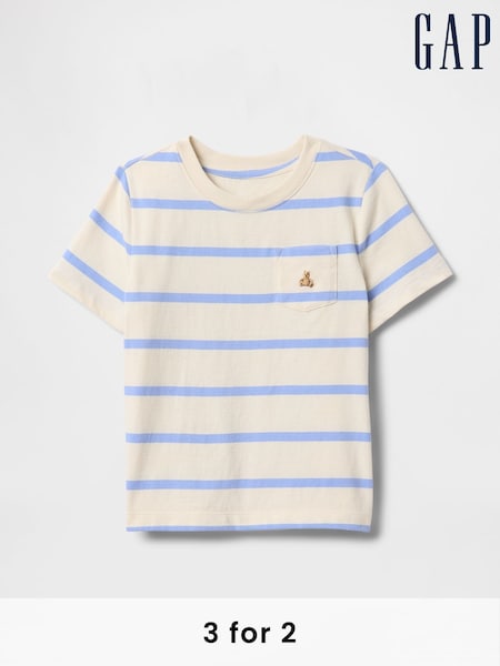 Gap Cream & Blue Striped Relaxed Original Short Sleeve T-Shirt (6mths-5yrs) (F54682) | £10