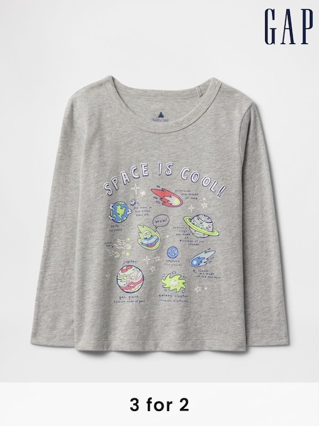 Gap Grey Space Long Sleeve Crew Neck Graphic T-Shirt (6mths-5yrs) (F54691) | £10