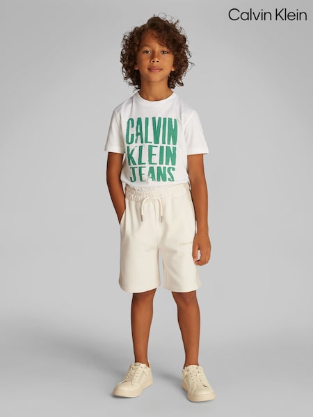 Calvin Klein Cream Relaxed Jogger 100% Cotton Shorts (F54699) | £45 - £55