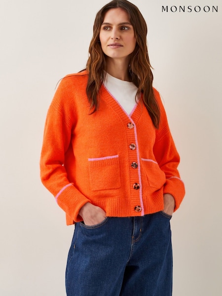 Monsoon Orange Oversized Oona V-Neck Cardigan (F54728) | £69