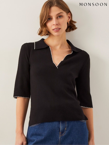 Monsoon Black Ciara Short Sleeve Collar Jumper (F54733) | £59