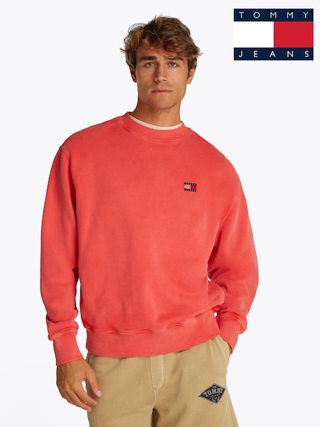 Tommy Jeans Red Relaxed Label Crew Neck 100% Cotton Sweatshirt (F54741) | £85