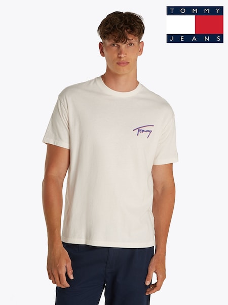 Tommy Jeans White Relaxed Faded Graphic 100% Cotton T-Shirt (F54746) | £35