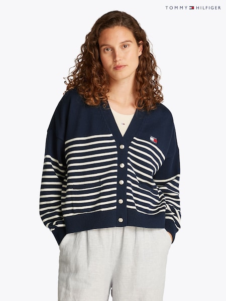 Tommy Jeans Blue Cable 100% Cotton Cardigan (F54753) | £95