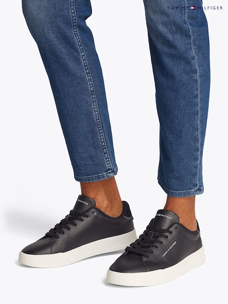 Tommy Hilfiger Black Court Essential Leather Trainers (F54760) | £90