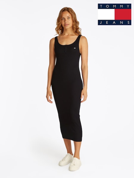Tommy Jeans Black Slim Sleeveless 100% Cotton Bodycon Dress (F54761) | £65
