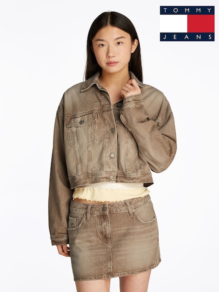 Tommy Jeans Brown Oversized Crop Trucker Jacket (F54764) | £110