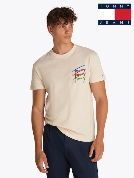 Tommy Jeans Cream Regular Fit Cotton T-Shirt (F54766) | £35