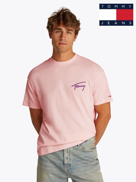 Tommy Jeans Pink Relaxed Faded Graphic 100% Cotton T-Shirt (F54767) | £35