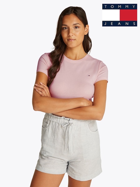 Tommy Jeans Pink Slim Crew Neck 100% Cotton T-Shirt (F54789) | £30