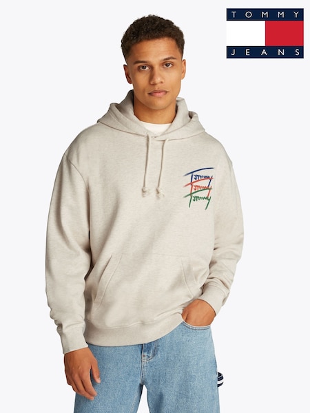Tommy Jeans Cream Relaxed Signature 100% Cotton Hoodie (F54791) | £80