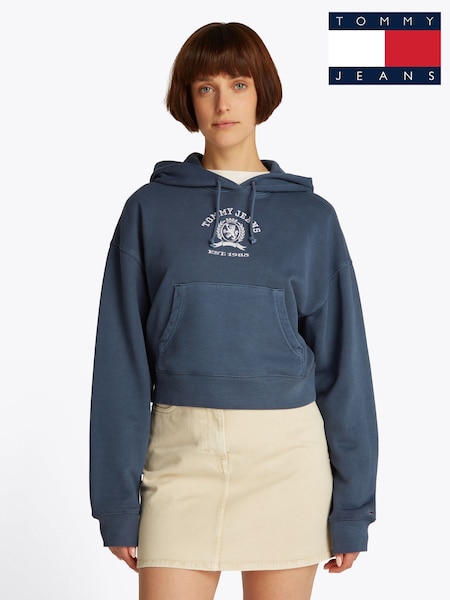 Tommy Jeans Blue Boxy Cropped Varsity 100% Cotton Sweat Top (F54803) | £95