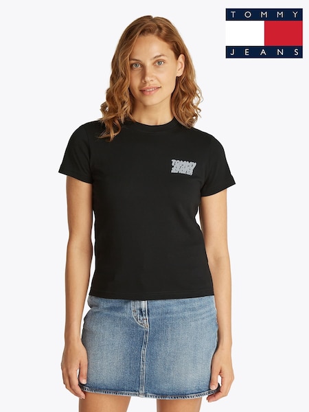Tommy Jeans Black Regular Fit Bubble 100% Cotton T-Shirt (F54806) | £30