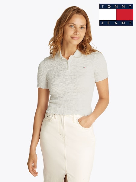 Tommy Jeans Natural Slim Smock Short Sleeve Polo Shirt (F54820) | £55