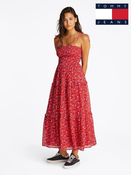 Tommy Jeans Red Chiffon Maxi Dress (F54833) | £110