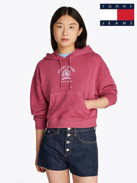 Tommy Jeans Red Boxy Cropped Varsity 100% Cotton Sweat Top (F54840) | £95