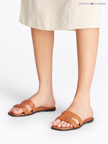 Tommy Hilfiger Brown Logo Strap Mules (F54892) | £100