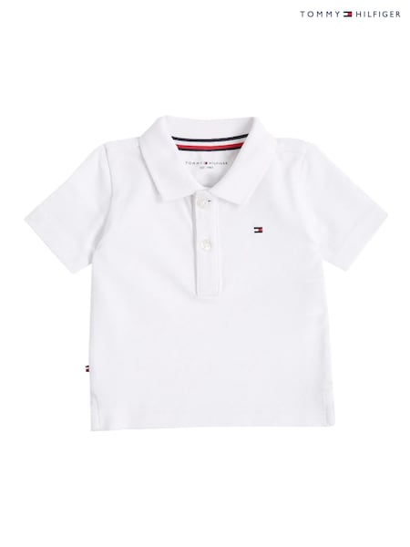 Tommy Hilfiger White Essential Flag Short Sleeve Polo Shirt (F54943) | £29