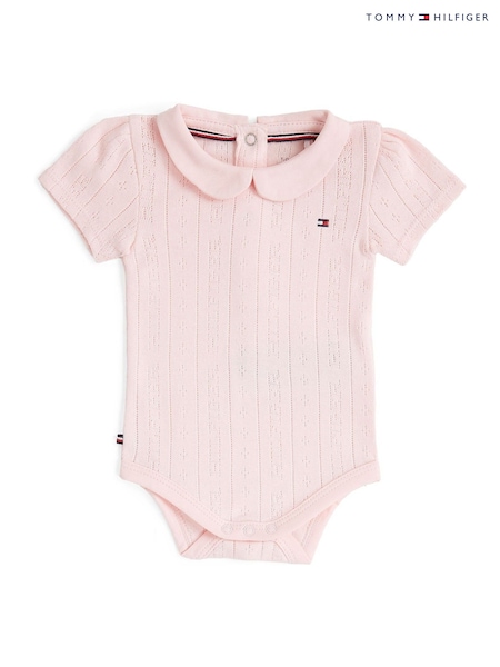 Tommy Hilfiger Pink Essential Pointelle Short Sleeve Bodysuit (F54968) | £29