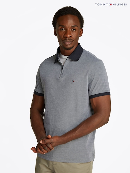 Tommy Hilfiger Light Blue Regular Fit Performance Zip Short Sleeve Polo Shirt (F54978) | £90