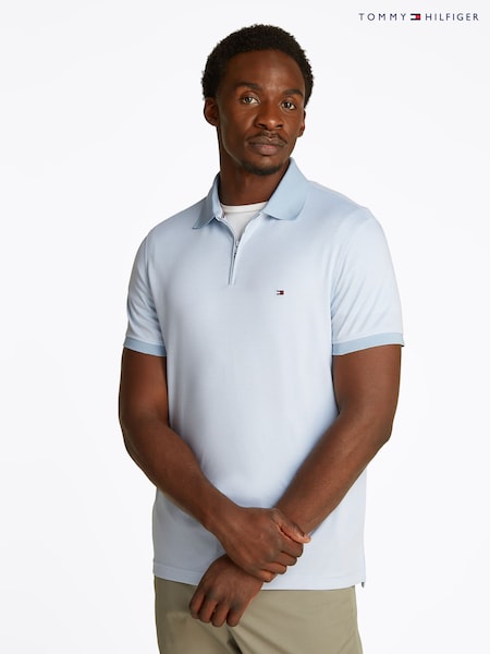 Tommy Hilfiger Blue Regular Fit Performance Zip Short Sleeve Polo Shirt (F54981) | £90