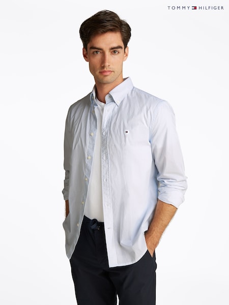 Tommy Hilfiger Chalk White Regular Fit Flex Poplin Stripe 100% Cotton Shirt (F54995) | £85