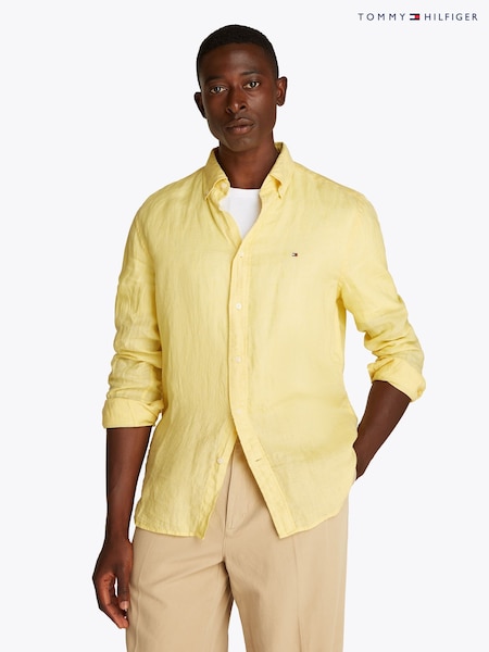 Tommy Hilfiger Yellow Regular Fit Essential Stripe 100% Linen Shirt (F55014) | £100