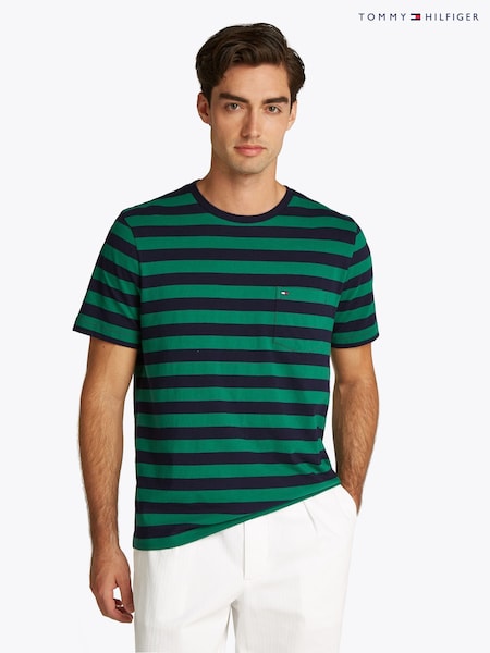 Tommy Hilfiger Green Regular Fit Essential 100% Cotton T-Shirt With Patch Chest Pocket (F55024) | £45