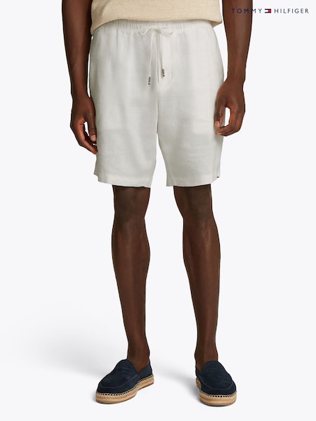 Tommy Hilfiger White Harlem Drawstring Linen Shorts (F55056) | £90