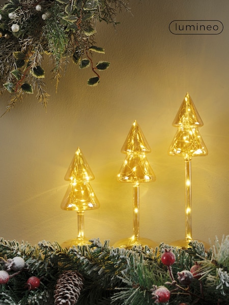 Lumineo Set of 3 Champagne Gold Tall Stem Christmas Tree Ornaments (F55059) | £24