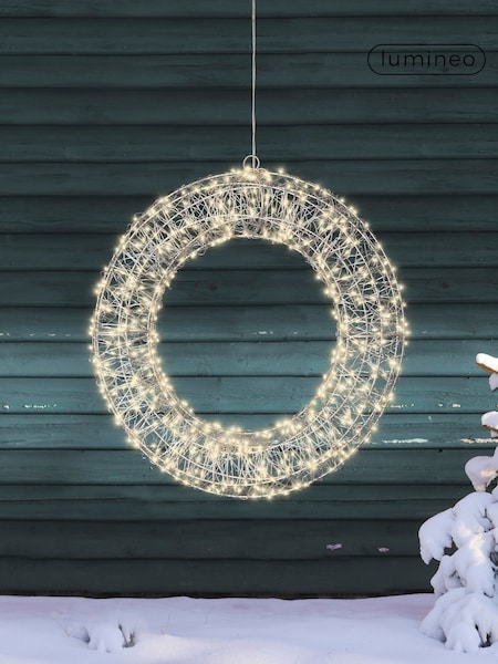Lumineo Silver and Warm White Lights Pre Lit LED Outdoor Christmas Wreath (F55064) | £28