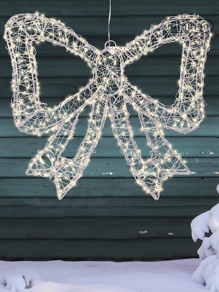 Lumineo Silver and Warm White Lights Pre Lit LED Outdoor Bow Christmas Decoration (F55068) | £28