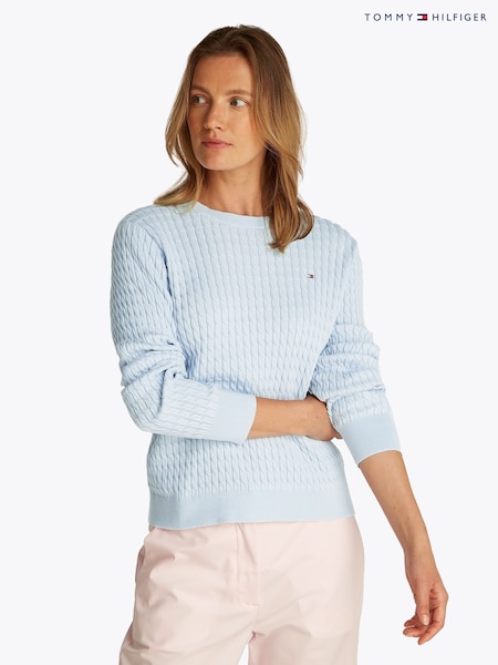 Tommy Hilfiger Light Blue Cotton Cable Crew Neck Jumper (F55079) | £120