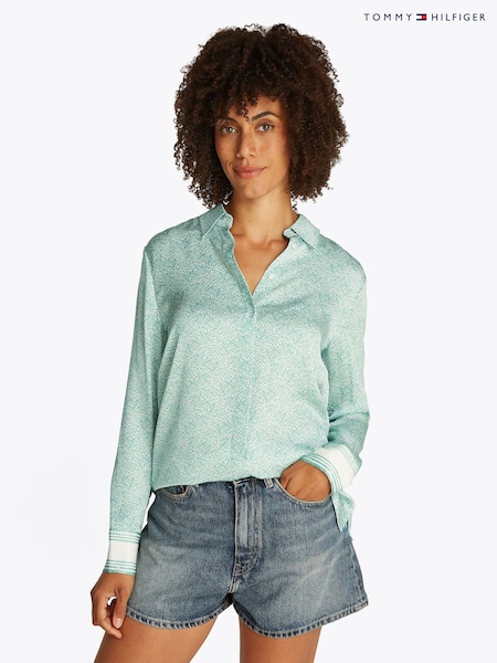 Tommy Hilfiger Green Regular Fit Satin Long Sleeve Shirt (F55087) | £120