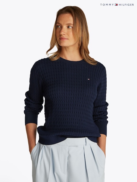 Tommy Hilfiger Blue Cotton Cable Crew Neck Jumper (F55095) | £120