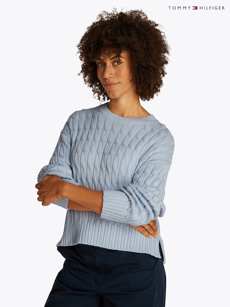 Tommy Hilfiger Grey Soft 100% Cotton Cable Crew Neck Jumper (F55108) | £140