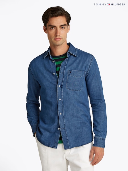 Tommy Hilfiger Blue Regular Fit Lightweight Denim 100% Cotton Shirt (F55117) | £100