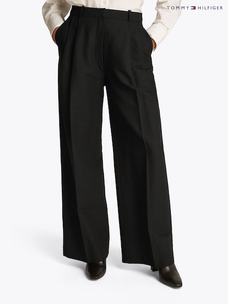 Tommy Hilfiger Black Linen Mix Relaxed Straight Trousers (F55129) | £140