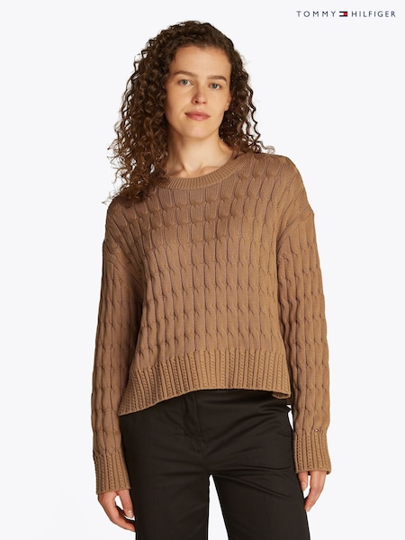 Tommy Hilfiger Natural Soft 100% Cotton Cable Crew Neck Jumper (F55137) | £140