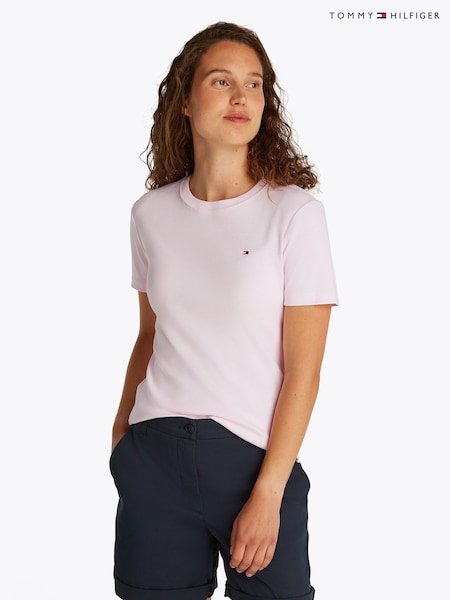 Tommy Hilfiger Pink Slim Crew Neck Short Sleeve 100% Cotton T-Shirt (F55167) | £45